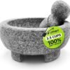 Umien Granite Mortar and Pestle Set - 8-Inch Natural Stone Molcajete with Avocado Tool - 3.5 Cup Capacity for Spices, He