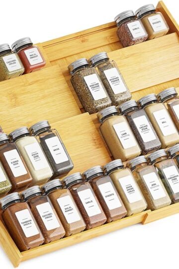 SpaceAid Bamboo Spice Drawer Organizer, (Need 3" Deep Drawer) Expandable 4 Tier Spices Rack for Cabinet, Kitchen Seasoni